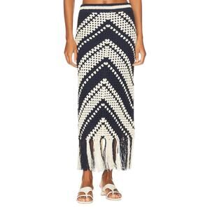 Zimmermann Chintz Crochet Fringed Chevron Striped Boho Beach Midi Skirt Size 0P